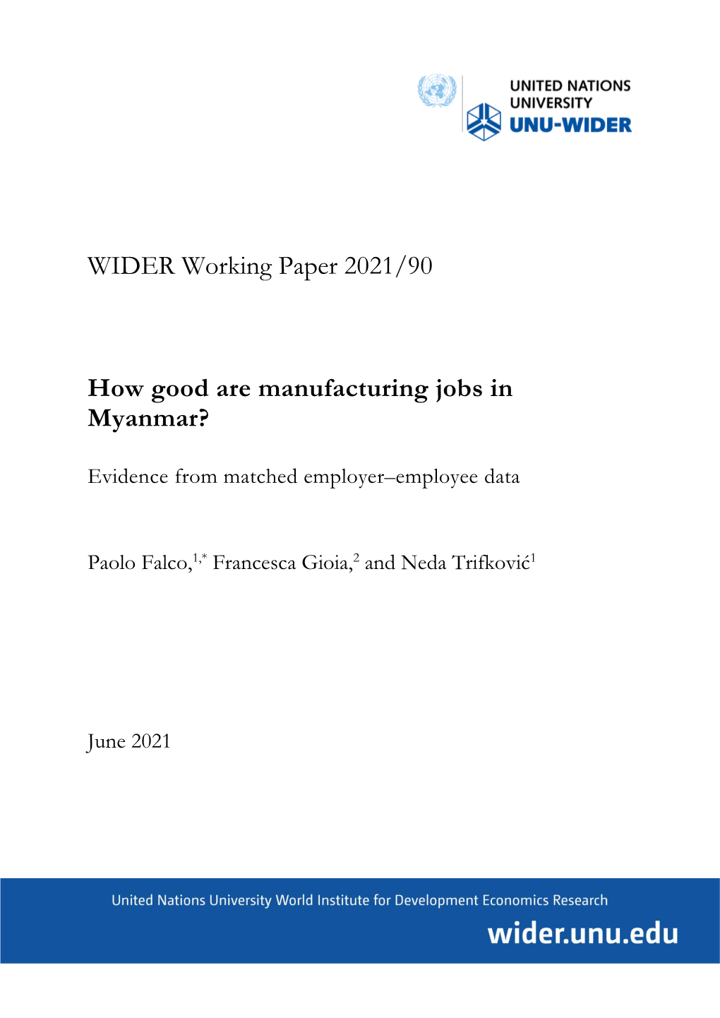 WIDER Working Paper 2021/90-How Good Are Manufacturing Jobs In