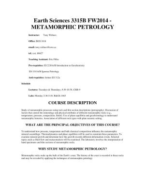 Earth Sciences 3315B FW2014 - METAMORPHIC PETROLOGY