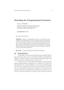 Searching for Computational Creativity 1