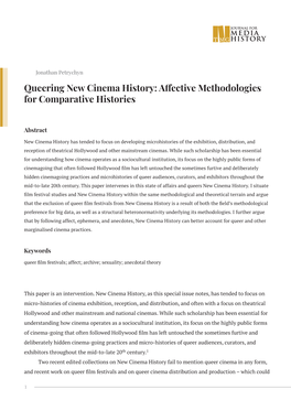 Queering New Cinema History: Affective Methodologies for Comparative Histories