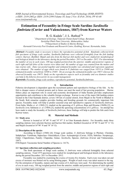 Estimation of Fecundity in Fringe Scale Sardine Sardinella Fimbriata (Cuvier and Valenciennes, 1847) from Karwar Waters