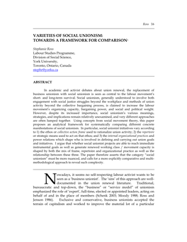 Varieties of Social Unionism: Towards a Framework for Comparison1