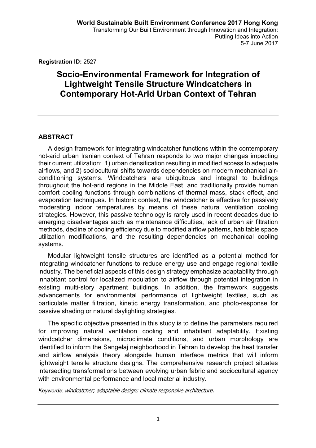 Socio-Environmental Framework for Integration of Lightweight Tensile Structure Windcatchers in Contemporary Hot-Arid Urban Context of Tehran