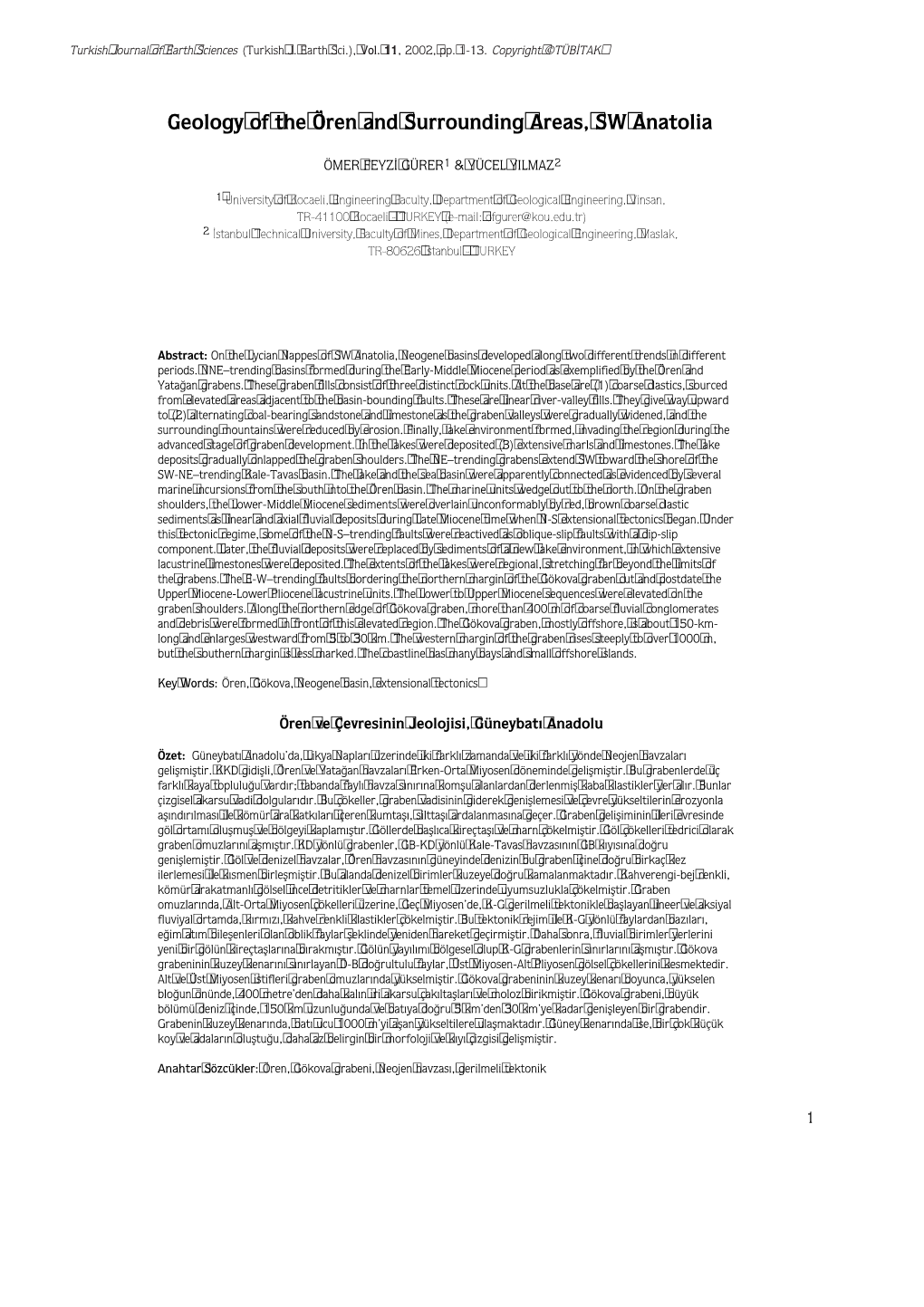 Geology of the Ören and Surrounding Areas, SW Anatolia