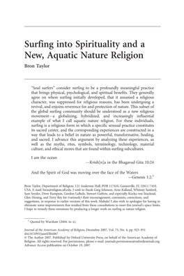 Surfing Into Spirituality and a New, Aquatic Nature Religion Bron Taylor