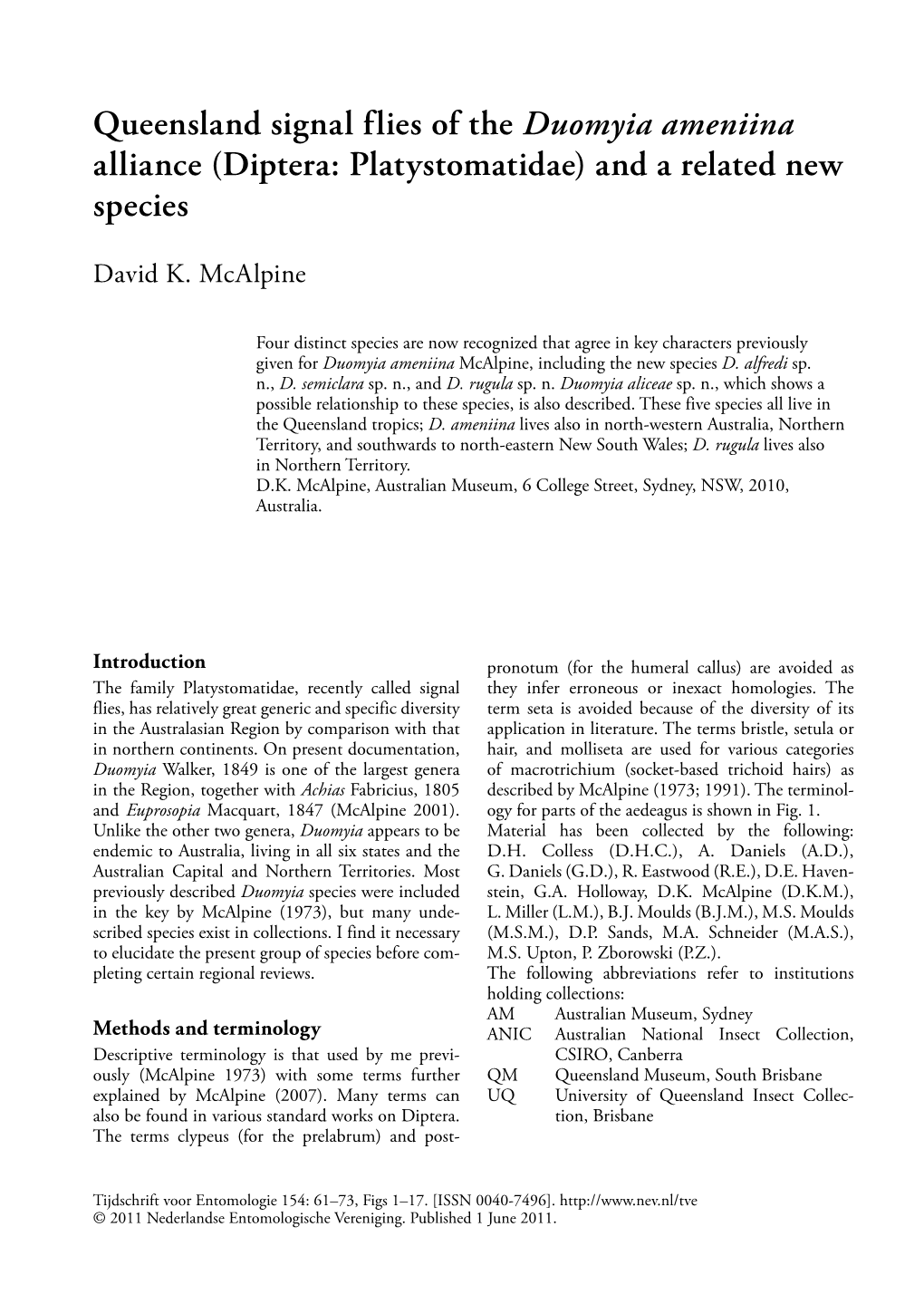 Diptera: Platystomatidae) and a Related New Species