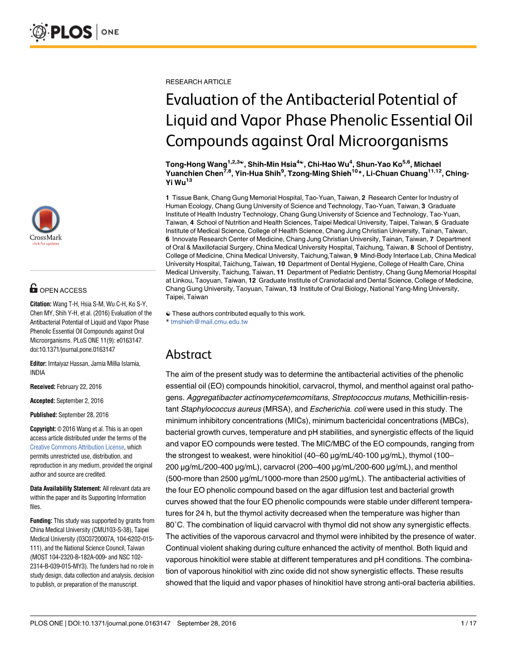 Evaluation of the Antibacterial Potential of Liquid and Vapor Phase Phenolic Essential Oil Compounds Against Oral Microorganisms