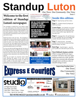 Welcome to the First Edition of Standup Luton's Newspaper