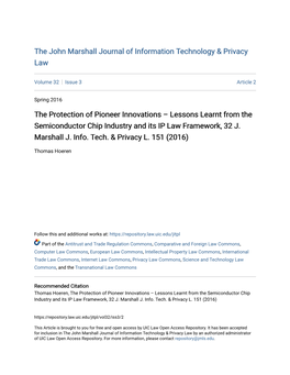 Lessons Learnt from the Semiconductor Chip Industry and Its IP Law Framework, 32 J