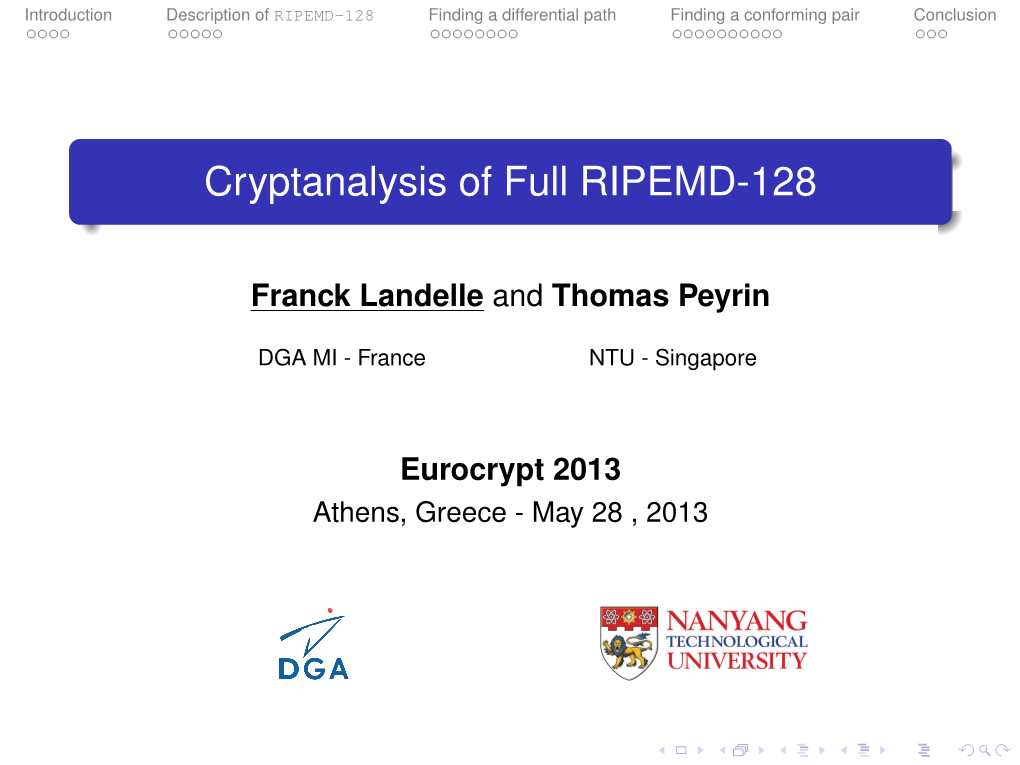 Cryptanalysis of Full RIPEMD-128