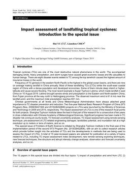 Impact Assessment of Landfalling Tropical Cyclones: Introduction to the Special Issue