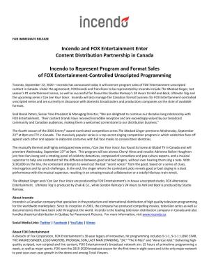 Incendo and FOX Entertainment Enter Content Distribution Partnership in Canada