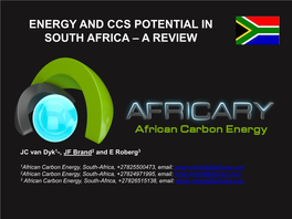 Environment Coal, Energy, and CCS Potential in South Africa