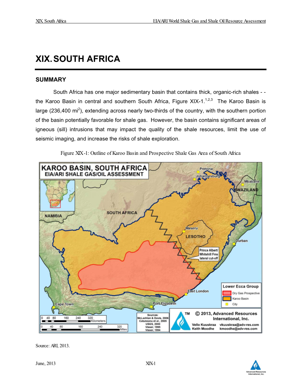 XIX. South Africa EIA/ARI World Shale Gas and Shale Oil Resource Assessment