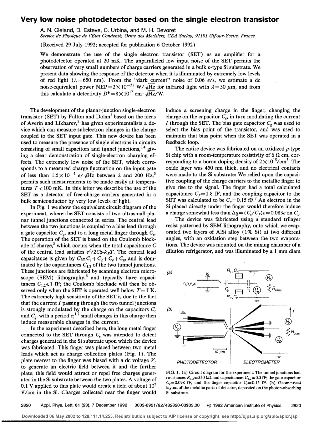 Very Low Noise Photodetector Based on the Single Electron Transistor A