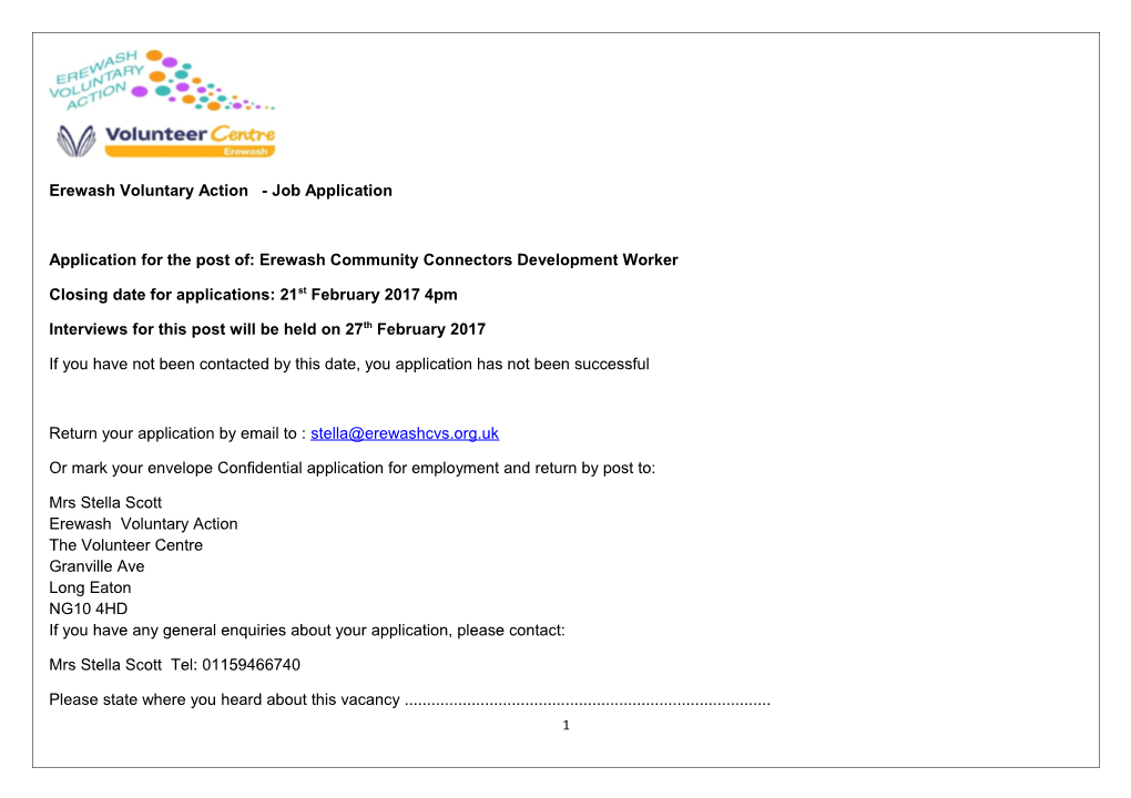 Erewash Voluntary Action - Job Application