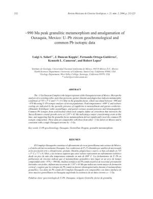 990 Ma Peak Granulitic Metamorphism and Amalgamation of Oaxaquia, Mexico: U–Pb Zircon Geochronological and Common Pb Isotopic Data