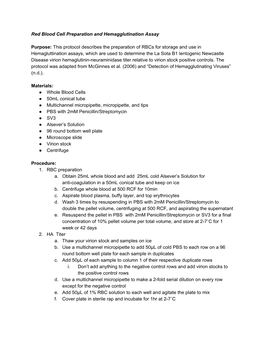Red Blood Cell Preparation and Hemagglutination Assay
