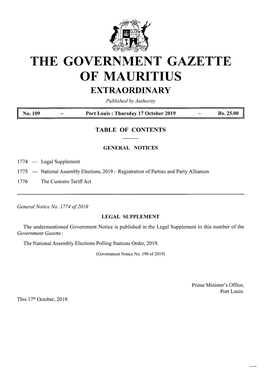 THE GOVERNMENT GAZETTE of MAURITIUS EXTRAORDINARY Published by Authority