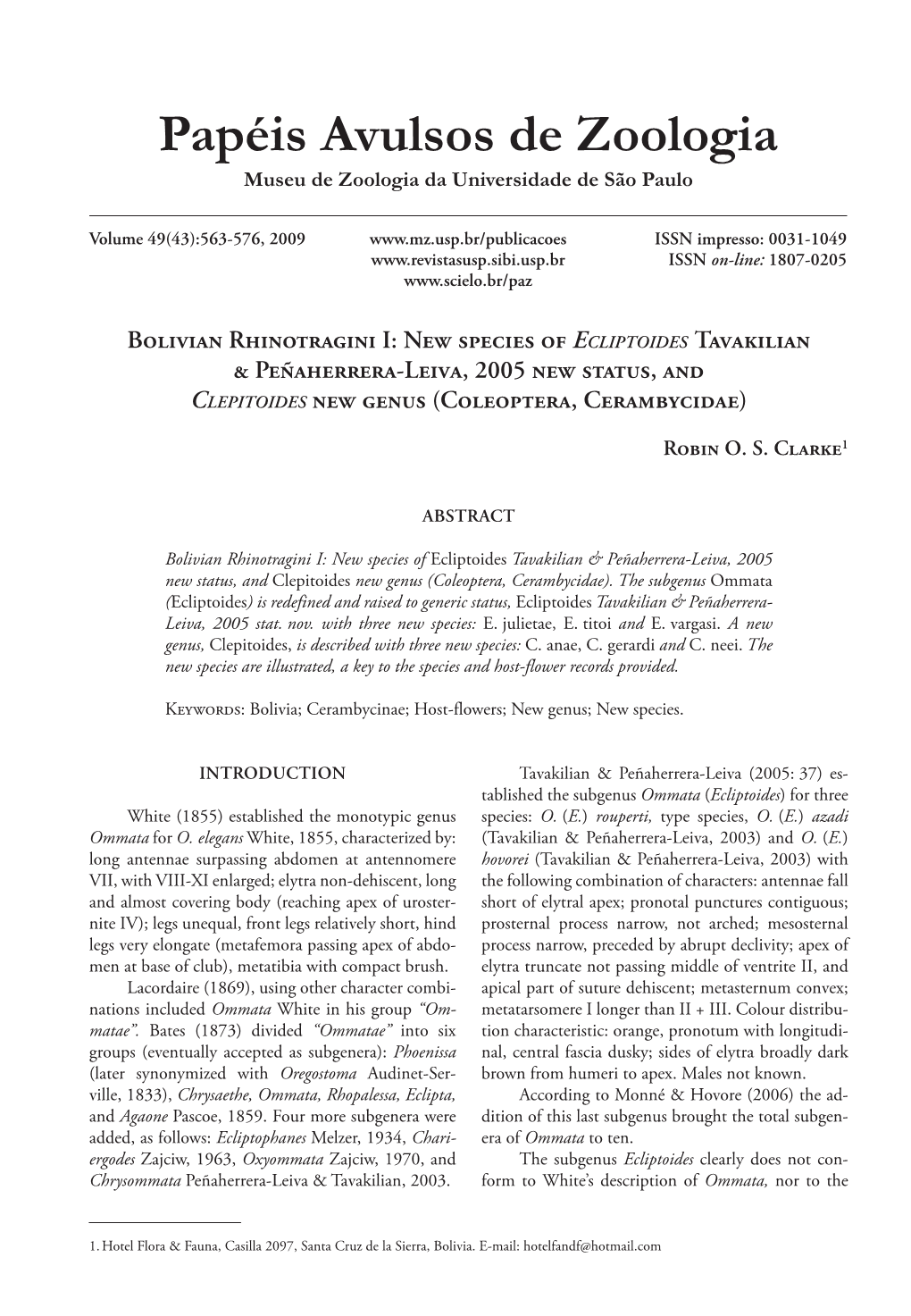 New Species of Ecliptoides Tavakilian & Peñaherrera