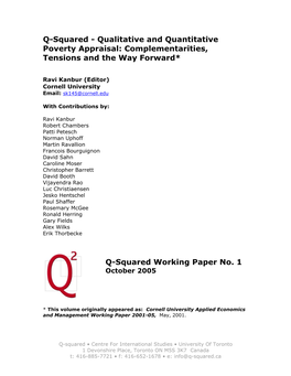 Qualitative and Quantitative Poverty Appraisal: Complementarities, Tensions and the Way Forward*