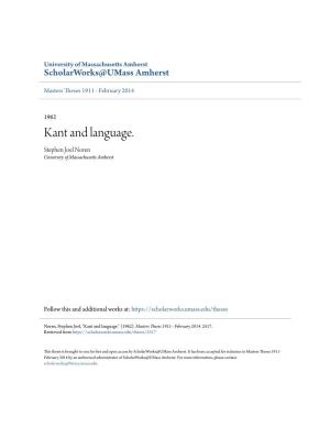 Kant and Language. Stephen Joel Noren University of Massachusetts Amherst