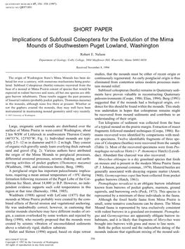 Implications of Subfossil Coleoptera for the Evolution of the Mima Mounds of Southwestern Puget Lowland, Washington