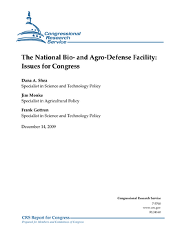 And Agro-Defense Facility: Issues for Congress