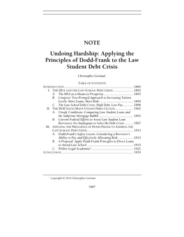 NOTE Undoing Hardship: Applying the Principles of Dodd-Frank to the Law Student Debt Crisis