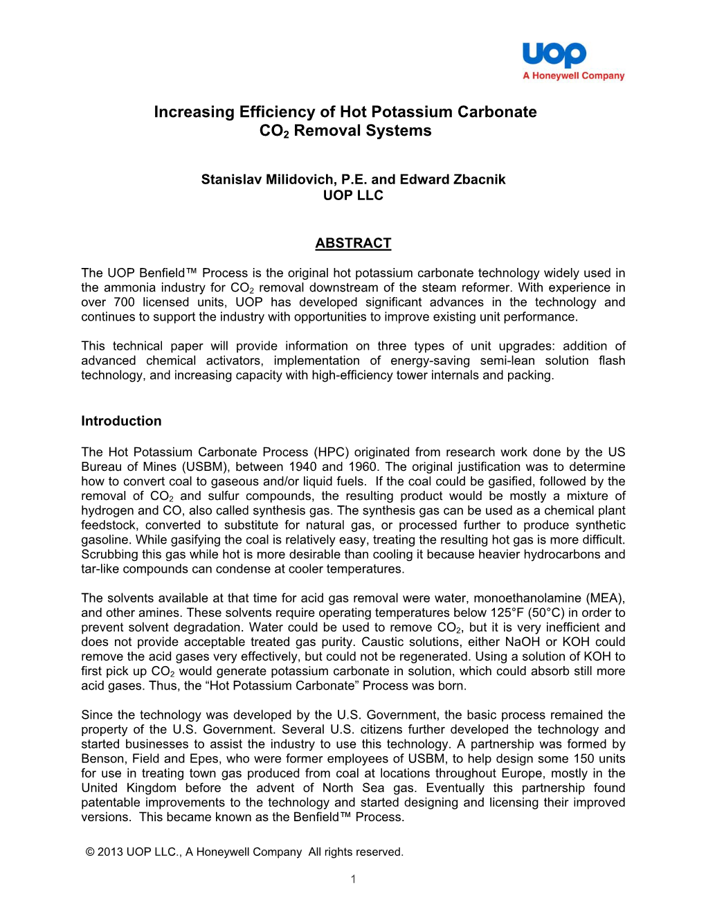 Increasing Efficiency of Hot Potassium Carbonate CO2 Removal Systems