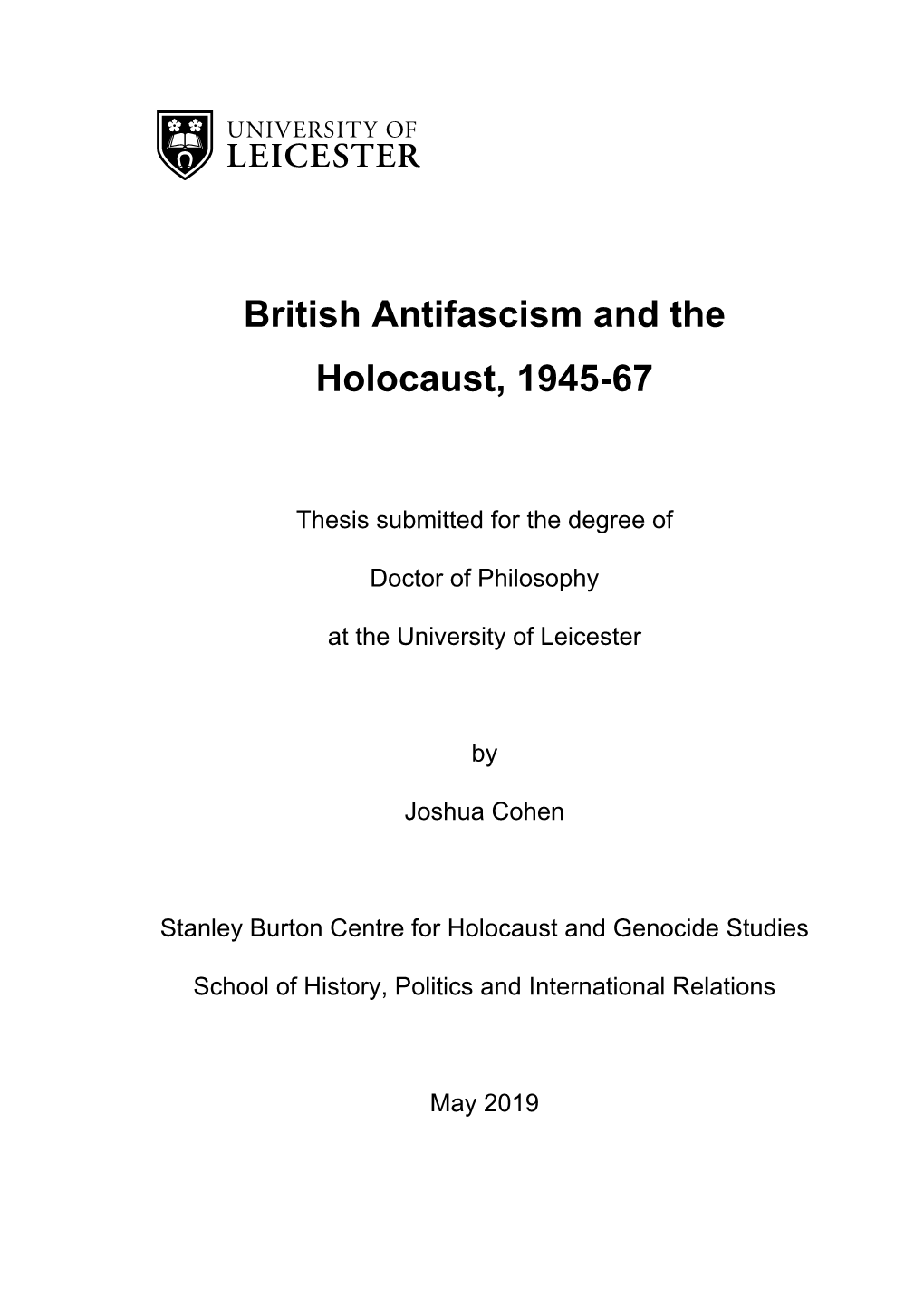 British Antifascism and the Holocaust, 1945-67