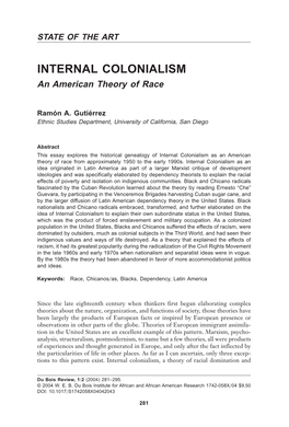 INTERNAL COLONIALISM: an American Theory of Race
