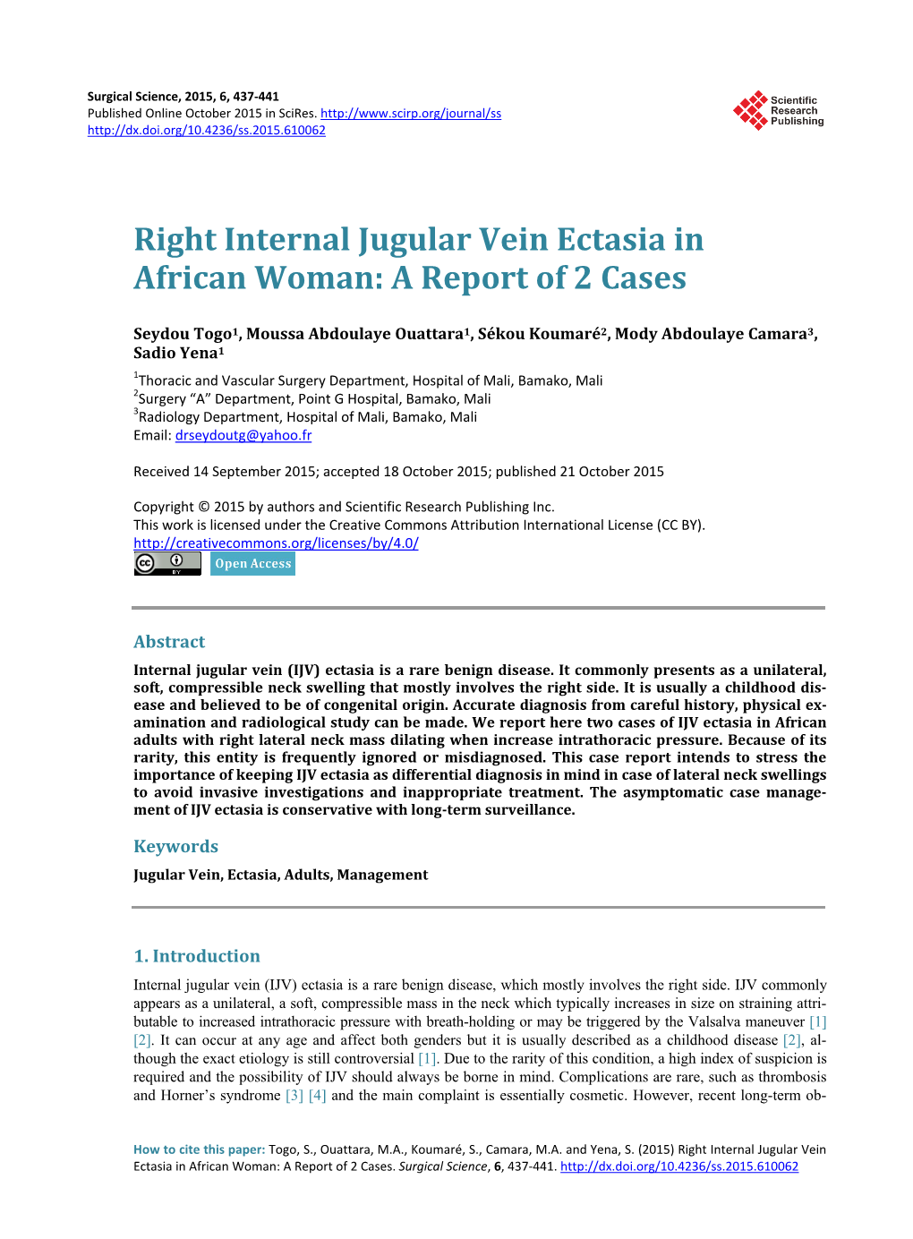 Right Internal Jugular Vein Ectasia in African Woman: a Report of 2 Cases