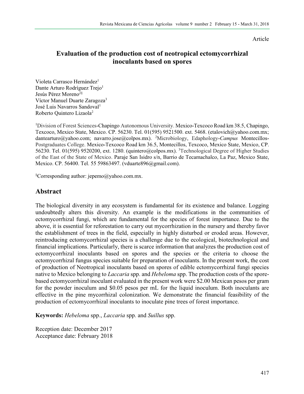 Evaluation of the Production Cost of Neotropical Ectomycorrhizal Inoculants Based on Spores