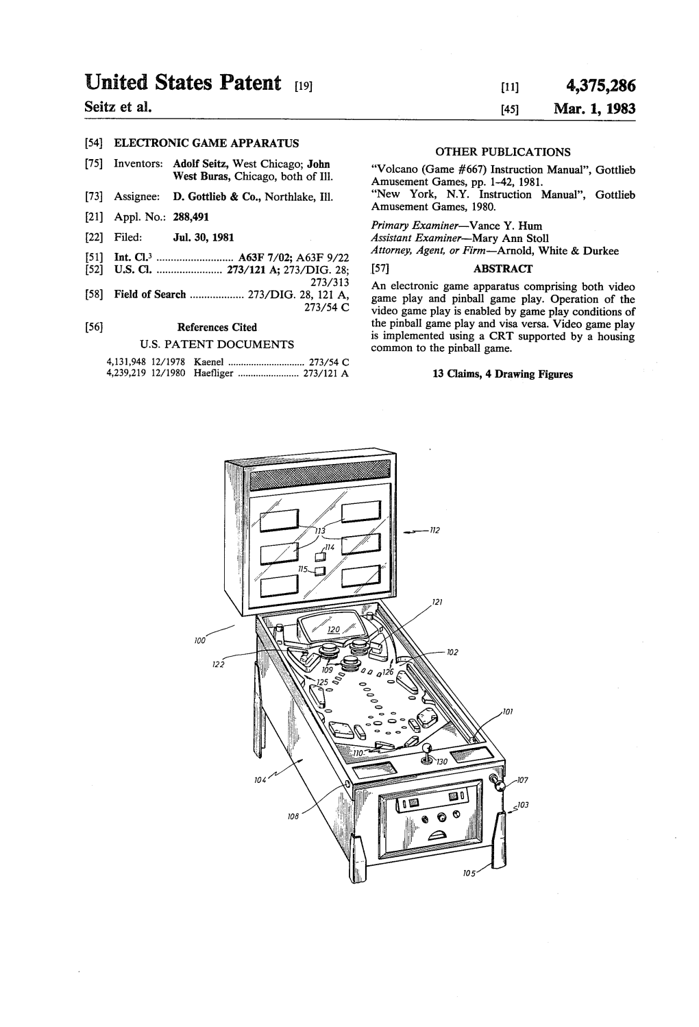 United States Patent [191 [11] 4,375,286 Seitz Et Al
