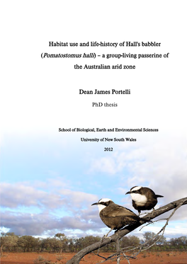 Habitat Use and Life-History of Hall's Babbler (Pomatostomus Halli) – a Group-Living Passerine of the Australian Arid Zone
