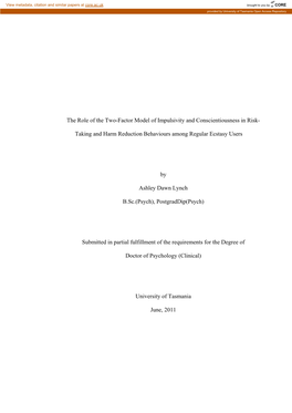 The Role of the Two-Factor Model of Impulsivity and Conscientiousness in Risk