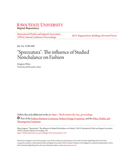 Sprezzatura”: the Influence of Studied Nonchalance on Fashion Jongeun Rhee University of Wisconsion–Stout