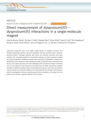 Dysprosium(III)??? Dysprosium(III) Interactions in a Single-Molecule Magnet