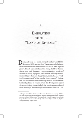 EMIGRATING to the “LAND of EPHRAIM” 139 Life We Live! It Is the Dream of the Poets Actually Fulfilled in Real Life