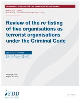 Review of the Re-Listing of Five Organisations As Terrorist Organisations Under the Criminal Code