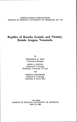 Reptiles of Rancho Grande and Vicinity, Estado Aragua, Venezuela