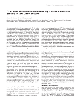 CA3-Driven Hippocampal-Entorhinal Loop Controls Rather Than Sustains in Vitro Limbic Seizures