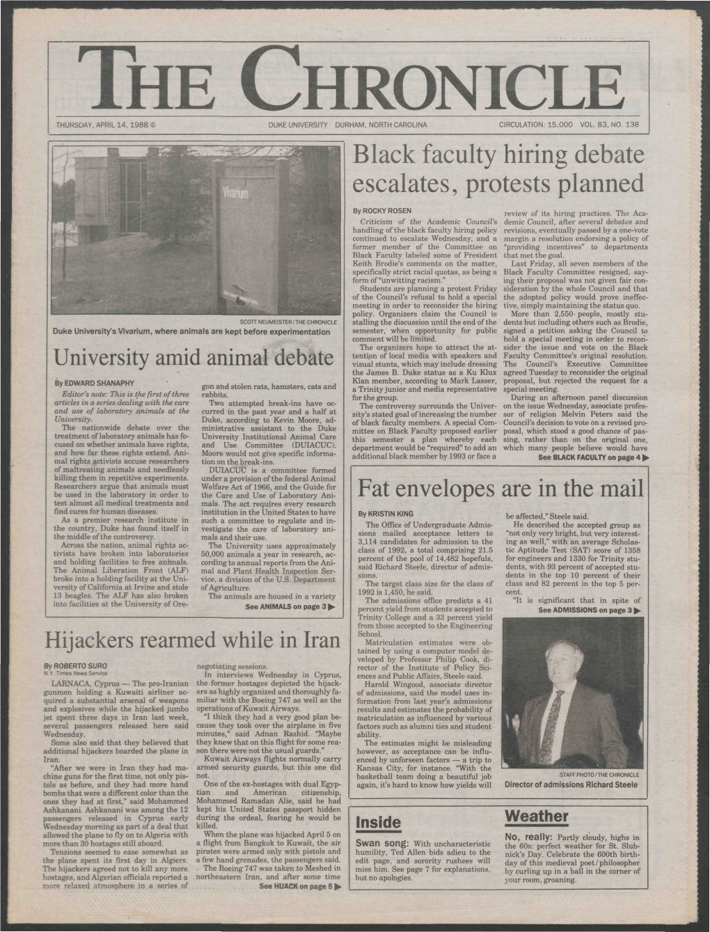 The Chronicle Thursday, April 14, 1988 £ Duke University Durham