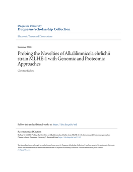 Probing the Novelties of Alkalilimnicola Ehrlichii Strain MLHE-1 with Genomic and Proteomic Approaches Christine Richey