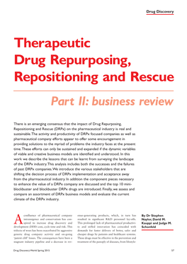 Therapeutic Drug Repurposing, Repositioning and Rescue Part II: Business Review