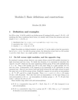 Modules I: Basic Definitions and Constructions