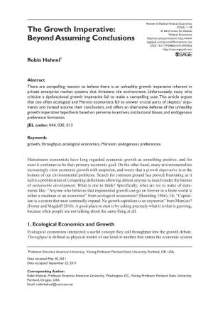The Growth Imperative: © 2012 Union for Radical Political Economics Reprints and Permission