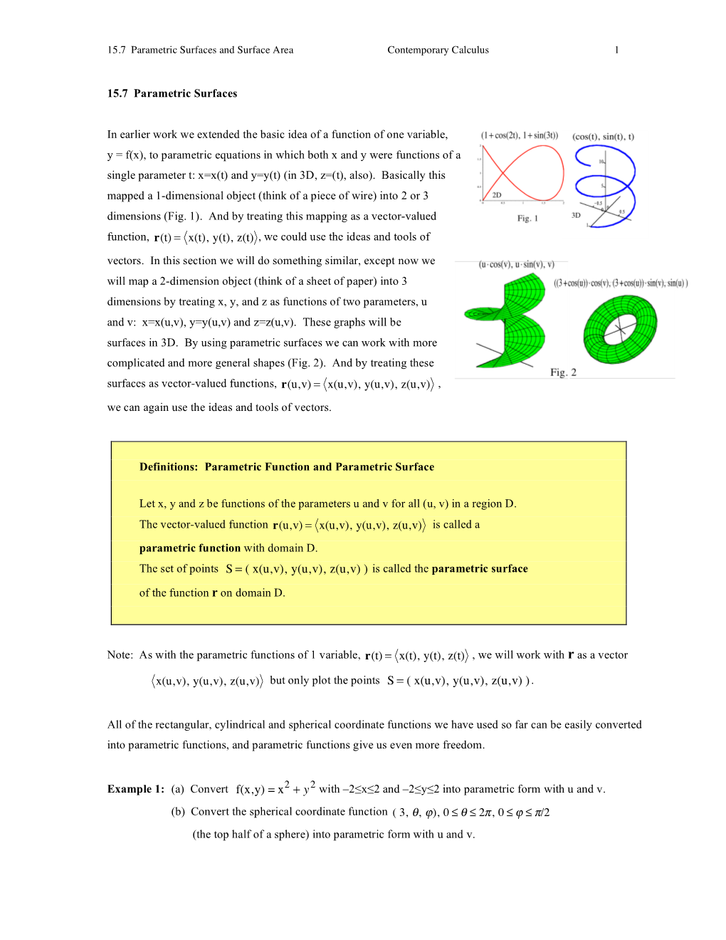 15.7 Parametric Surfaces and Surface Area Contemporary Calculus 1