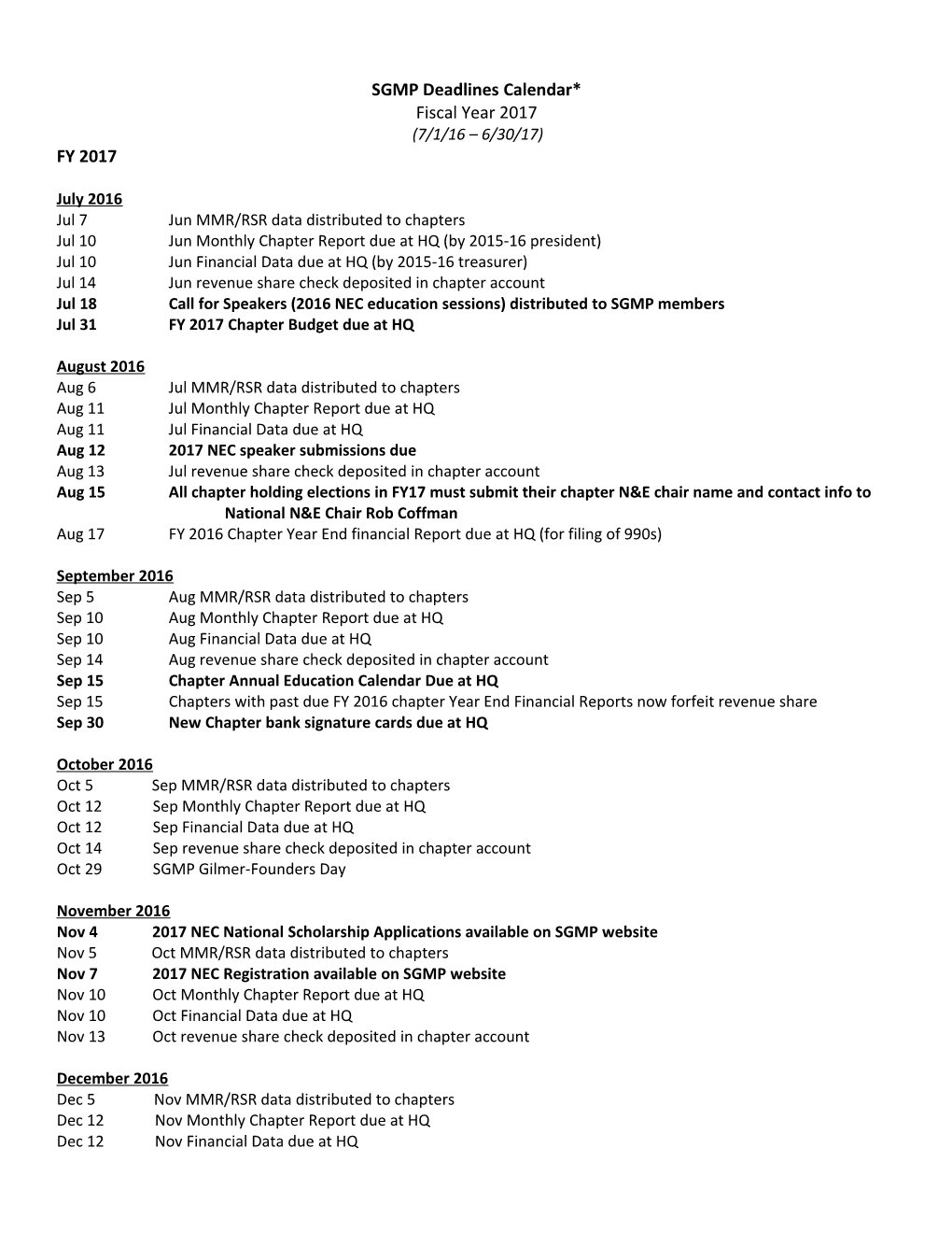 SGMP Deadlines Calendar*